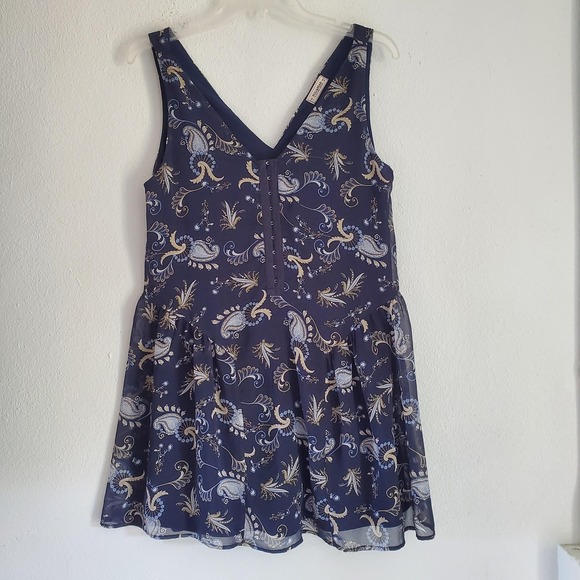 Pull&Bear Dress Womens Medium Paisley Mini  V Neck Summer Boho Chic Festiva - Picture 1 of 8